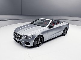 Mercedes-Bernz E-Klasse Cabriolet; Exterieur: Diamantsilber, Night-Paket, AMG-Line Exterieur; Interieur: Leder zweifarbig classicrot / schwarz (Foto: Daimler AG)